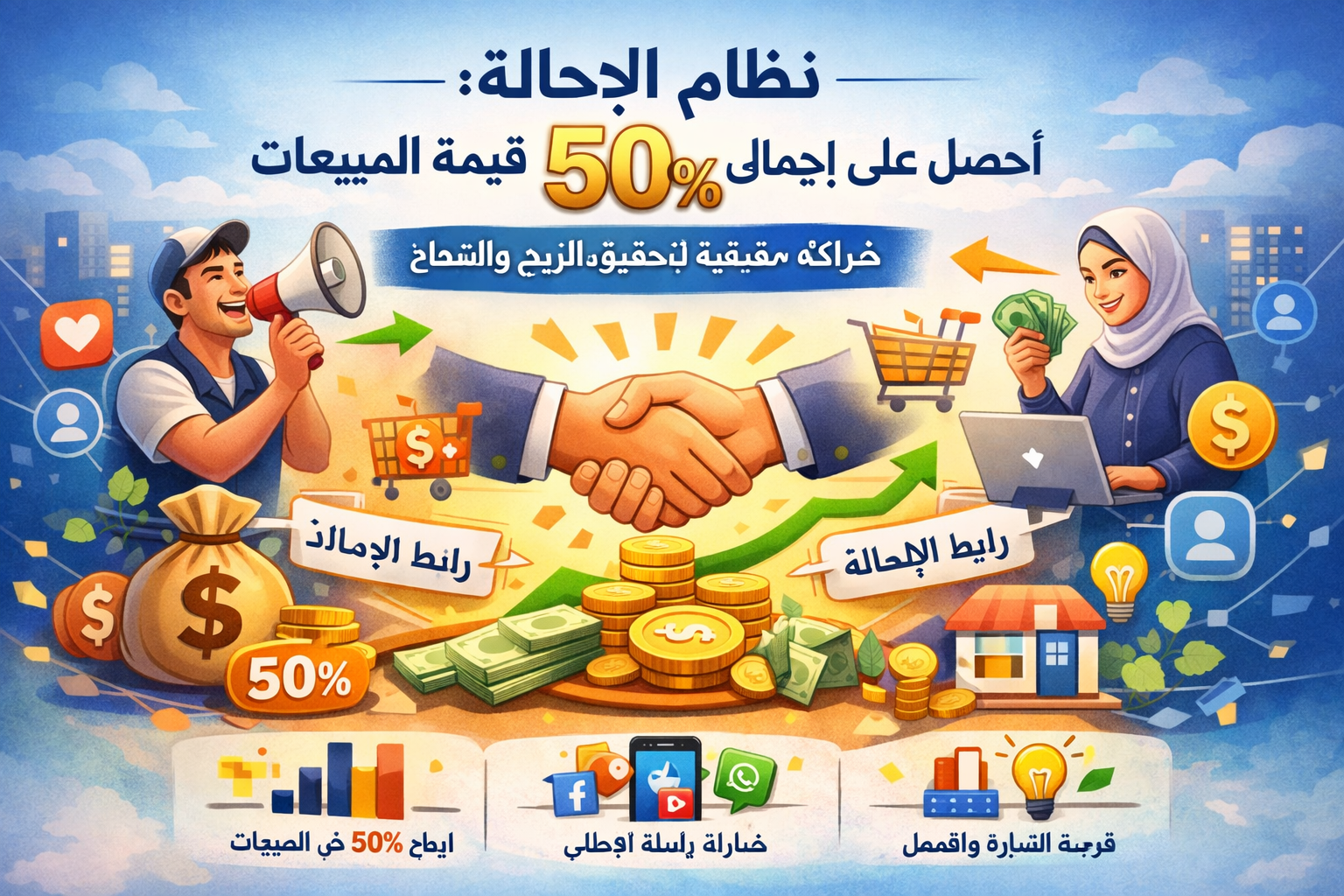 اربح 50٪ من إجمالي المبيعات مع نظام الإحالة الأقوى