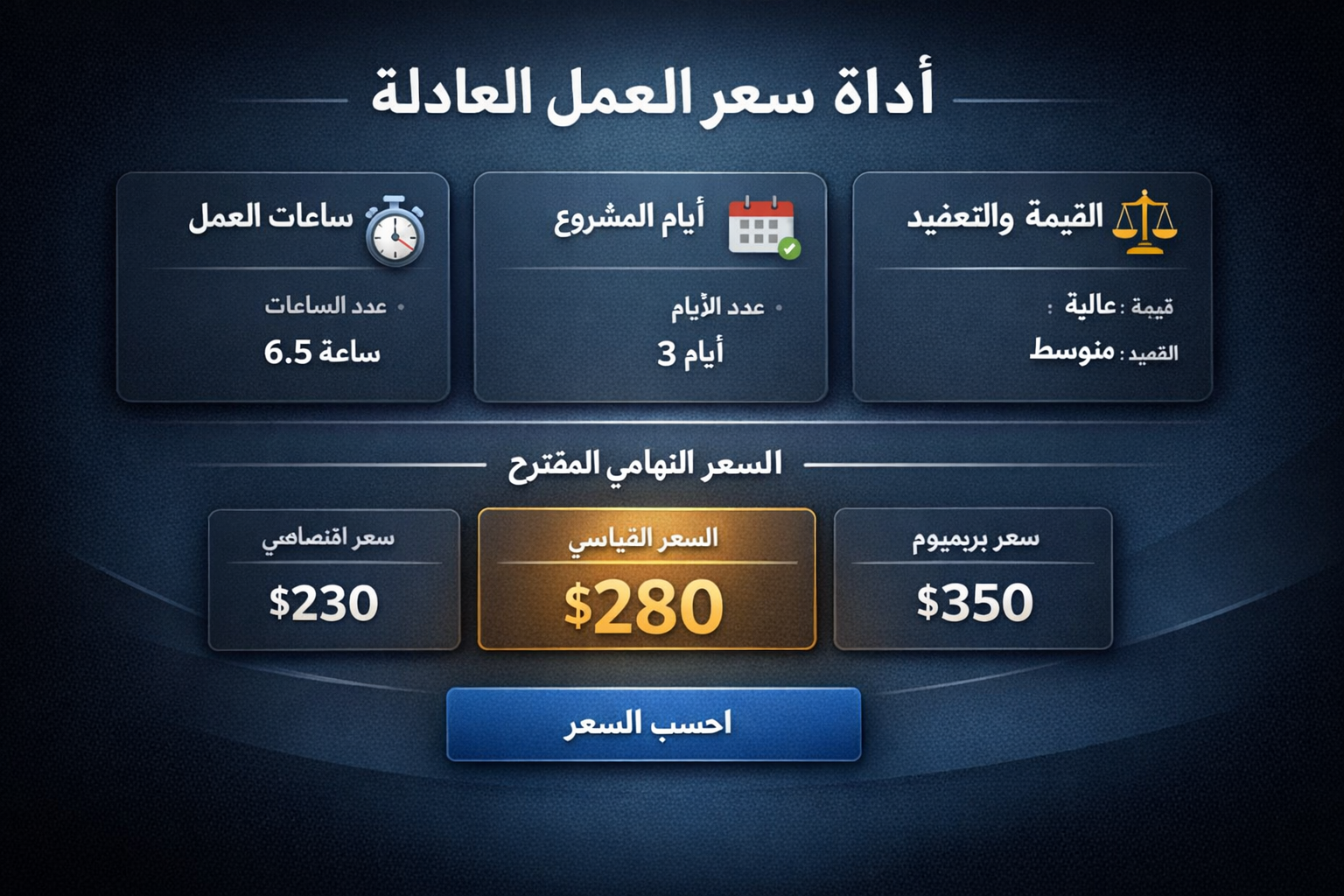 أداة حساب سعر الخدمات و العمل
